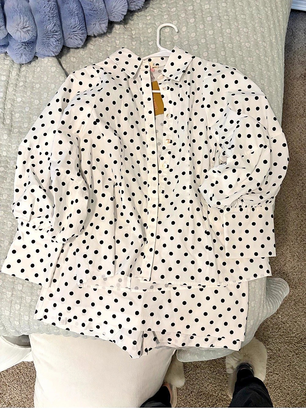 Reminiscence Polka Dot Button Down Set in White & Black Size Small, NWT